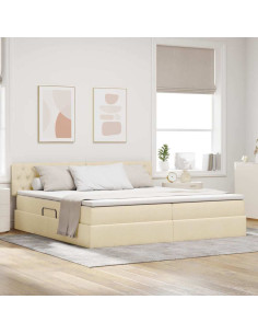 Letto con contenitore e LED con led Crema 200 x 200 cm Tessuto