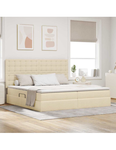 Letto con contenitore e LED Crema 200 x 200 cm Poliestere