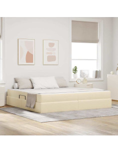 Letto con contenitore e materasso Crema 200 x 200 cm Poliestere