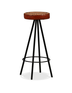 Set per Bar 9 pz in Legno Massello di Acacia Vera Pelle e Tela