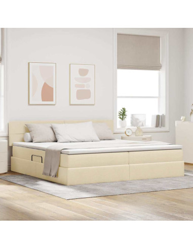 Letto con contenitore e materasso Crema 200 x 200 cm