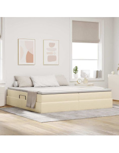 Letto con contenitore e materasso Crema 200 x 200 cm Poliestere