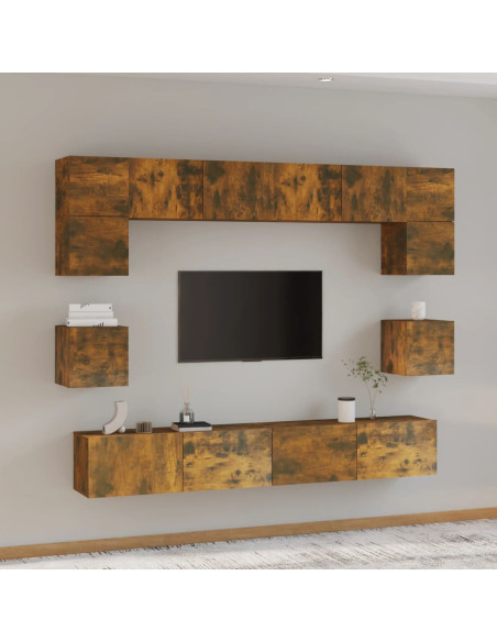 Set Mobili Porta TV 8pz Rovere Fumo in Legno Multistrato