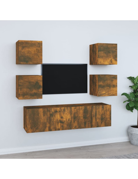 Set di Mobili Porta TV 6 pz Rovere Fumo in Legno Multistrato