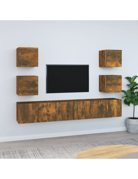 Set di Mobili Porta TV 7 pz Rovere Fumo in Legno Multistrato