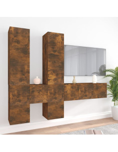 Set di Mobili Porta TV 7 pz Rovere Fumo in Legno Multistrato