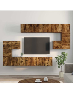 Set Mobili Porta TV 10 pz Rovere Fumo in Legno Multistrato