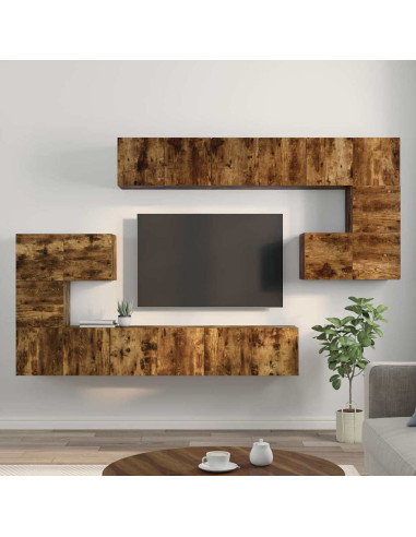 Set Mobili Porta TV 10 pz Rovere Fumo in Legno Multistrato