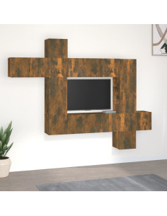 Set Mobili Porta TV 10 pz Rovere Fumo in Legno Multistrato