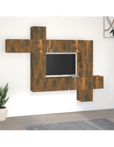 Set Mobili Porta TV 10 pz Rovere Fumo in Legno Multistrato