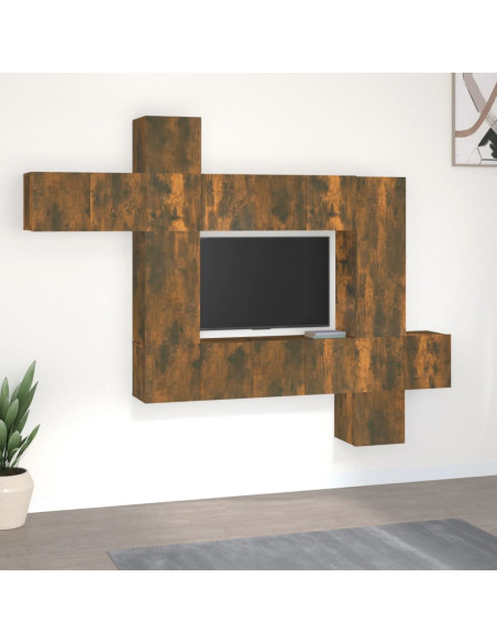 Set Mobili Porta TV 10 pz Rovere Fumo in Legno Multistrato