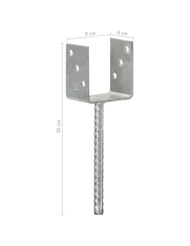 Picchetti per Recinzione 6 pz Argento 9x6x30 cm Acciaio Zincato