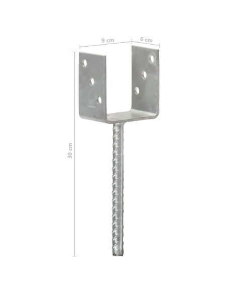 Picchetti per Recinzione 6 pz Argento 9x6x30 cm Acciaio Zincato