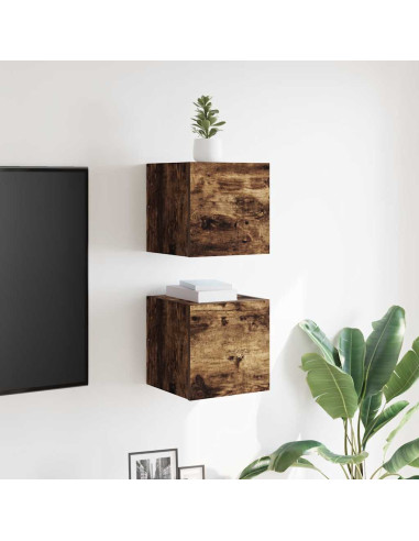 Armadietti TV Montati a Parete 2pz Rovere Fumo 30,5x30x30 cm