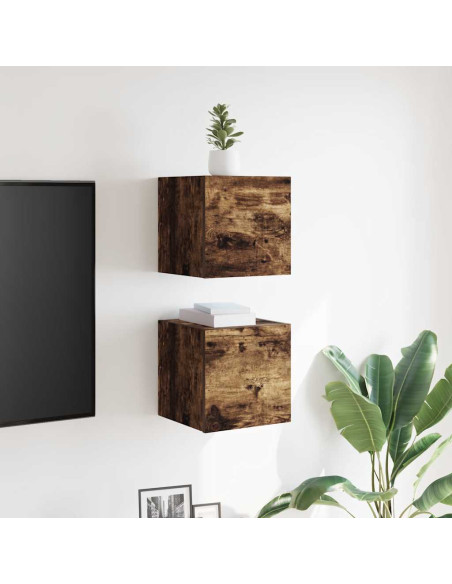 Armadietti TV Montati a Parete 2pz Rovere Fumo 30,5x30x30 cm