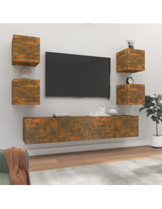 Set di Mobili Porta TV 6 pz Rovere Fumo in Legno Multistrato