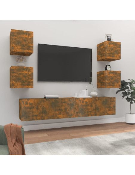 Set di Mobili Porta TV 6 pz Rovere Fumo in Legno Multistrato