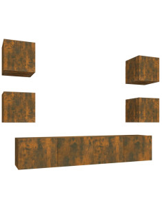 Set di Mobili Porta TV 6 pz Rovere Fumo in Legno Multistrato 2