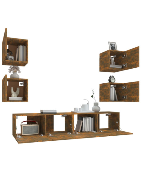 Set di Mobili Porta TV 6 pz Rovere Fumo in Legno Multistrato