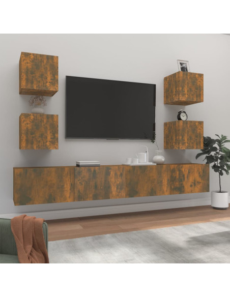 Set di Mobili Porta TV 6 pz Rovere Fumo in Legno Multistrato
