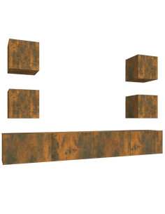 Set di Mobili Porta TV 6 pz Rovere Fumo in Legno Multistrato 2