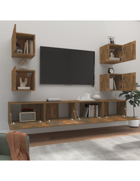 Set di Mobili Porta TV 6 pz Rovere Fumo in Legno Multistrato