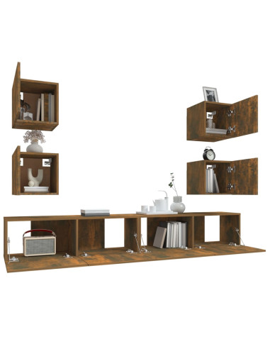 Set di Mobili Porta TV 6 pz Rovere Fumo in Legno Multistrato