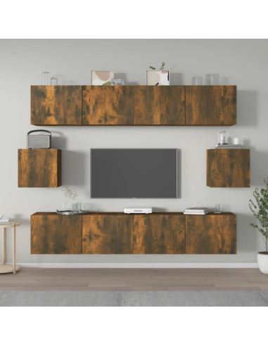 Set di Mobili Porta TV 6 pz Rovere Fumo in Legno Multistrato