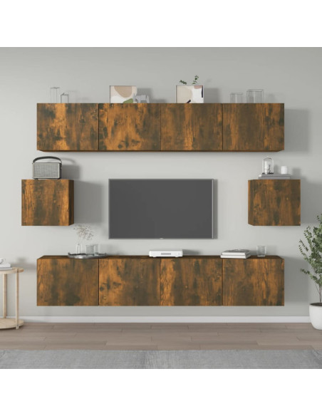 Set di Mobili Porta TV 6 pz Rovere Fumo in Legno Multistrato