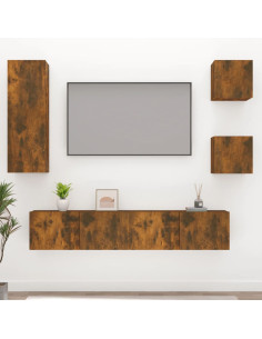 Set di Mobili Porta TV 5 pz Rovere Fumo in Legno Multistrato