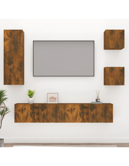 Set di Mobili Porta TV 5 pz Rovere Fumo in Legno Multistrato