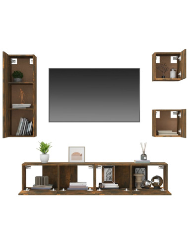 Set di Mobili Porta TV 5 pz Rovere Fumo in Legno Multistrato