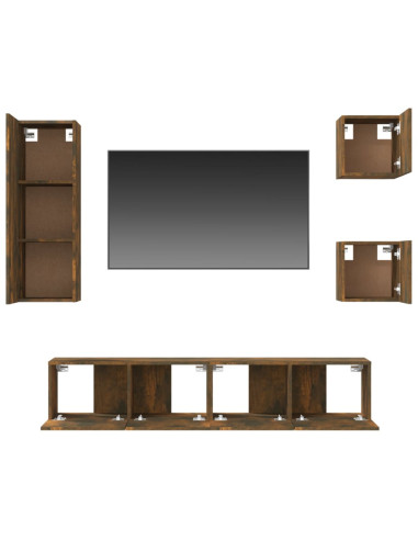 Set di Mobili Porta TV 5 pz Rovere Fumo in Legno Multistrato