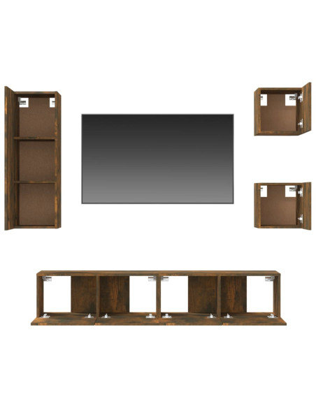 Set di Mobili Porta TV 5 pz Rovere Fumo in Legno Multistrato