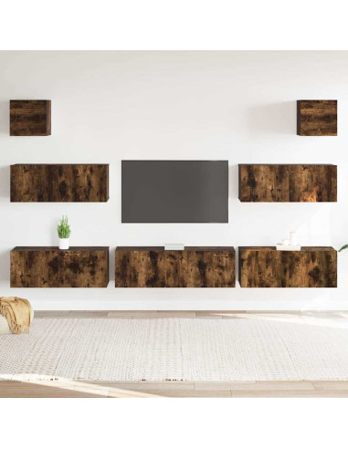 Set di Mobili Porta TV 7 pz Rovere Fumo in Legno Multistrato