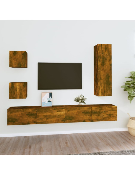 Set di Mobili Porta TV 5 pz Rovere Fumo in Legno Multistrato