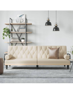 Divano Letto con Braccioli Crema in Tessuto