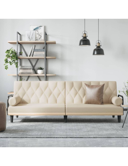 Divano Letto con Braccioli Crema in Tessuto