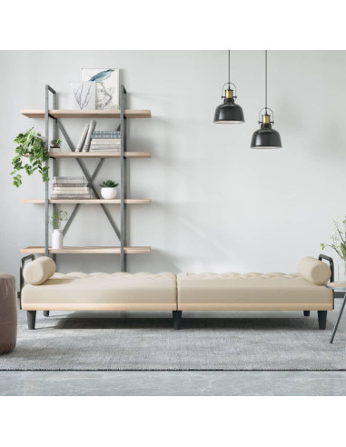Divano Letto con Braccioli Crema in Tessuto