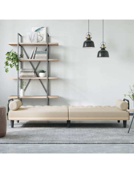 Divano Letto con Braccioli Crema in Tessuto