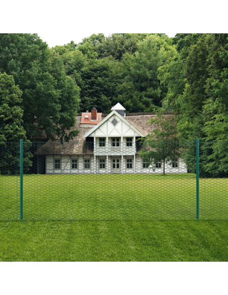 Rete per Recinzione con Pali in Acciaio 25x1 m Verde
