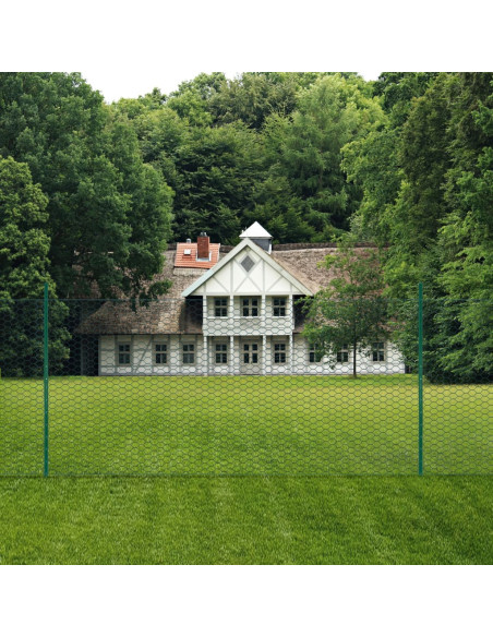 Rete per Recinzione con Pali in Acciaio 25x1,5 m Verde