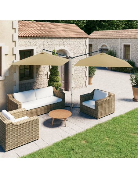 Ombrellone Doppio con Palo in Acciaio Tortora 600x300 cm