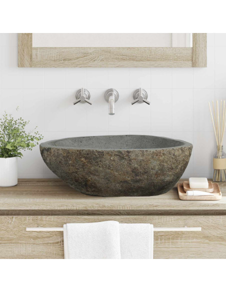 Basin in pietra fluviale Grigio chiaro 52 x 40 x 15 cm