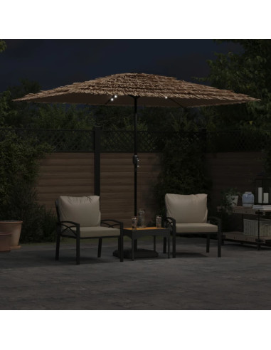 Ombrellone Giardino LED e Palo in Acciaio Marrone 300x200x250cm
