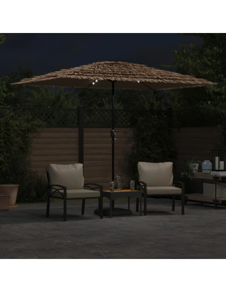 Ombrellone Giardino LED e Palo in Acciaio Marrone 300x200x250cm