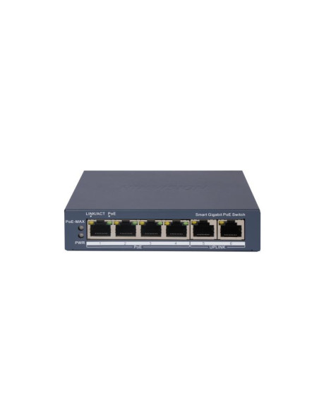HIKVISION SWITCH L2, SMART MANAGED, 4 GIGABIT RJ45 POE PORTS, 2 GIGABIT RJ45 PORT, 802.3AF/AT, POE P