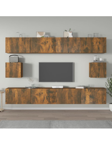 Set di Mobili Porta TV 6 pz Rovere Fumo in Legno Multistrato