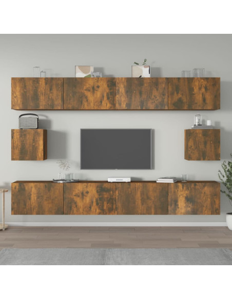 Set di Mobili Porta TV 6 pz Rovere Fumo in Legno Multistrato