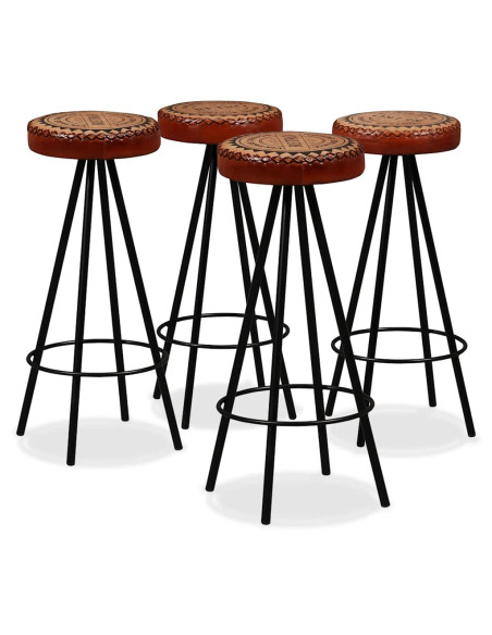 Set da Bar 5 pz in Legno Massello Acacia in Vera Pelle e Tela